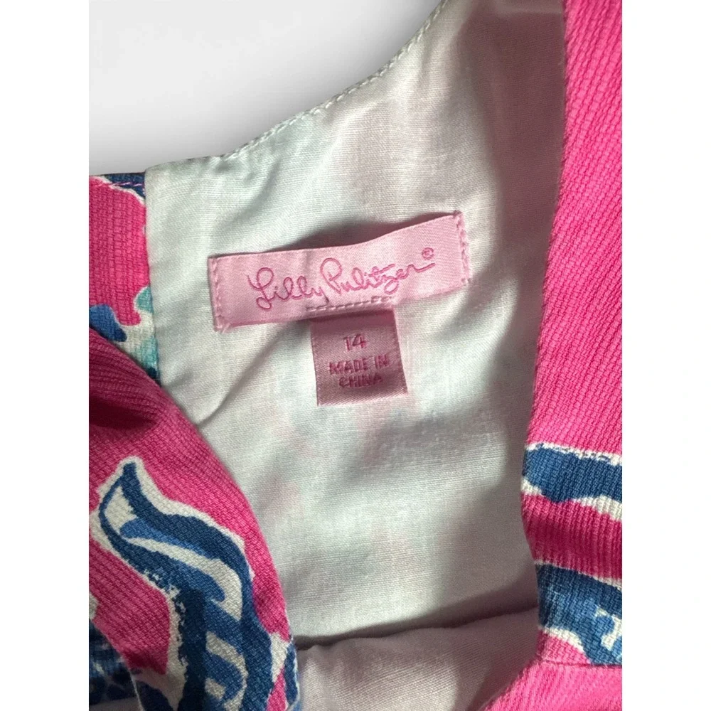 Lilly Pulitzer Girls Pink Coral Reef Print Shift Dress Starfish Zipper‎ Size 14